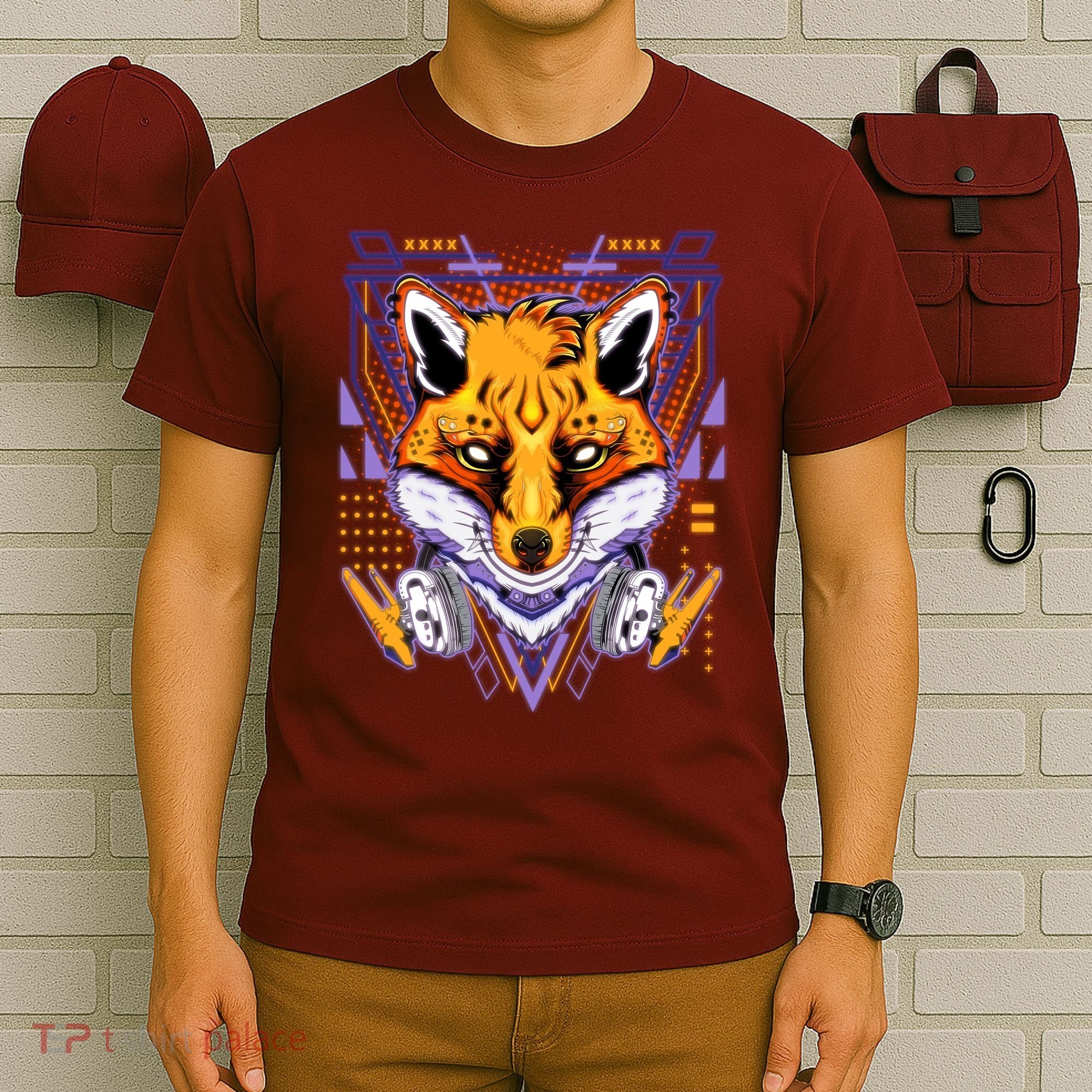 Japanese Digital Kitune Fox With Headphone T-Shirt