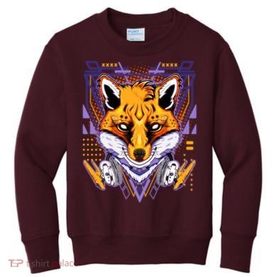 Japanese Digital Kitune Fox With Headphone Kids Sweatshirt
