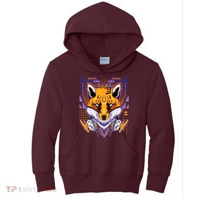 Japanese Digital Kitune Fox With Headphone Kids Hoodie