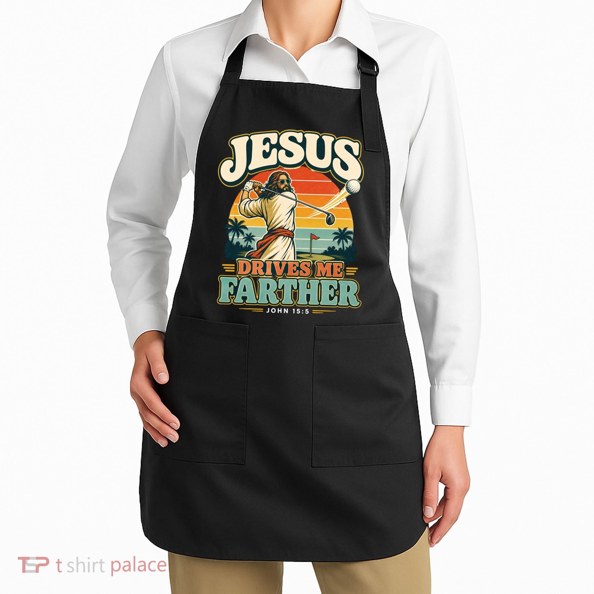 Jesus Drives Me Farther Golf Christian Golfer Apron