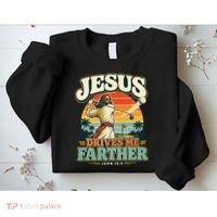 Jesus Drives Me Farther Golf Christian Golfer Sweatshirt thumb 2