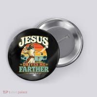 Jesus Drives Me Farther Golf Christian Golfer Button thumb 0