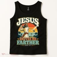 Jesus Drives Me Farther Golf Christian Golfer Tank Top thumb 2