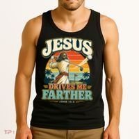 Jesus Drives Me Farther Golf Christian Golfer Tank Top thumb 3