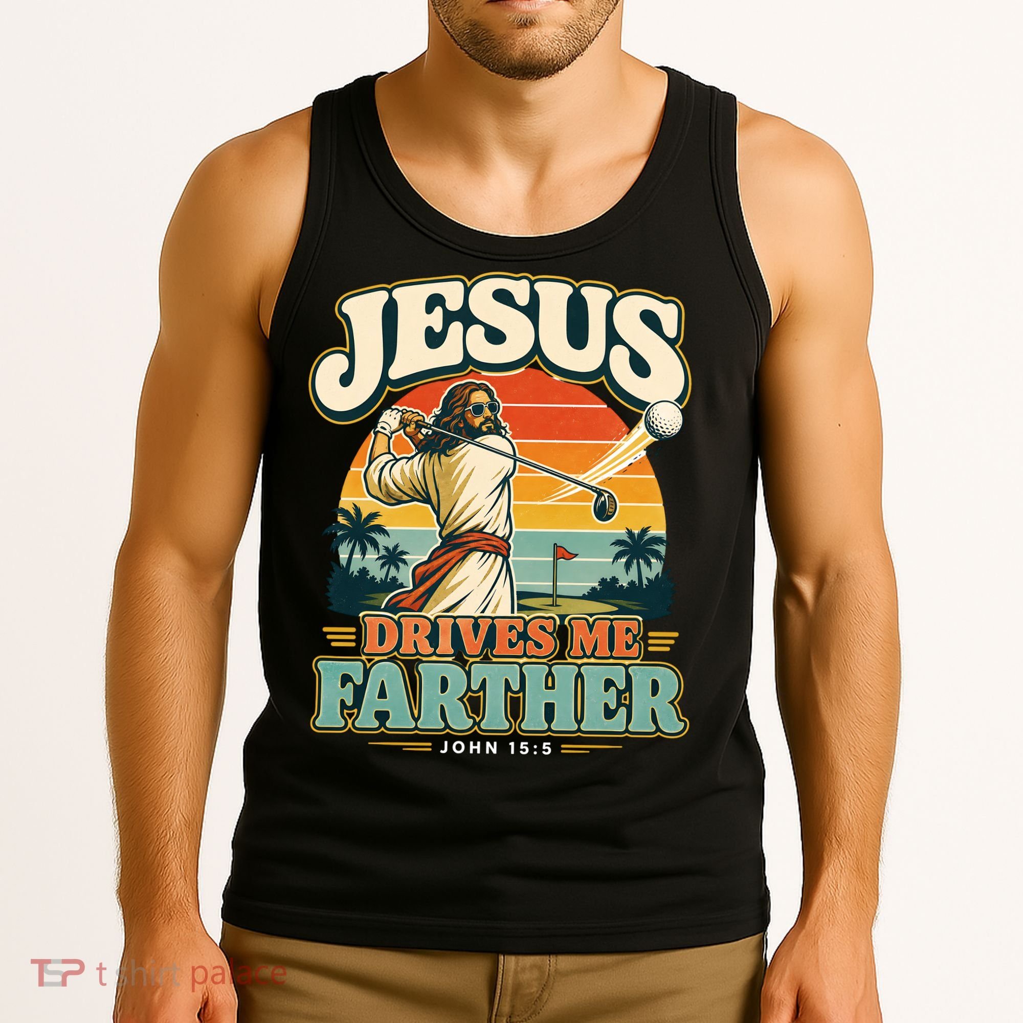 Jesus Drives Me Farther Golf Christian Golfer Tank Top