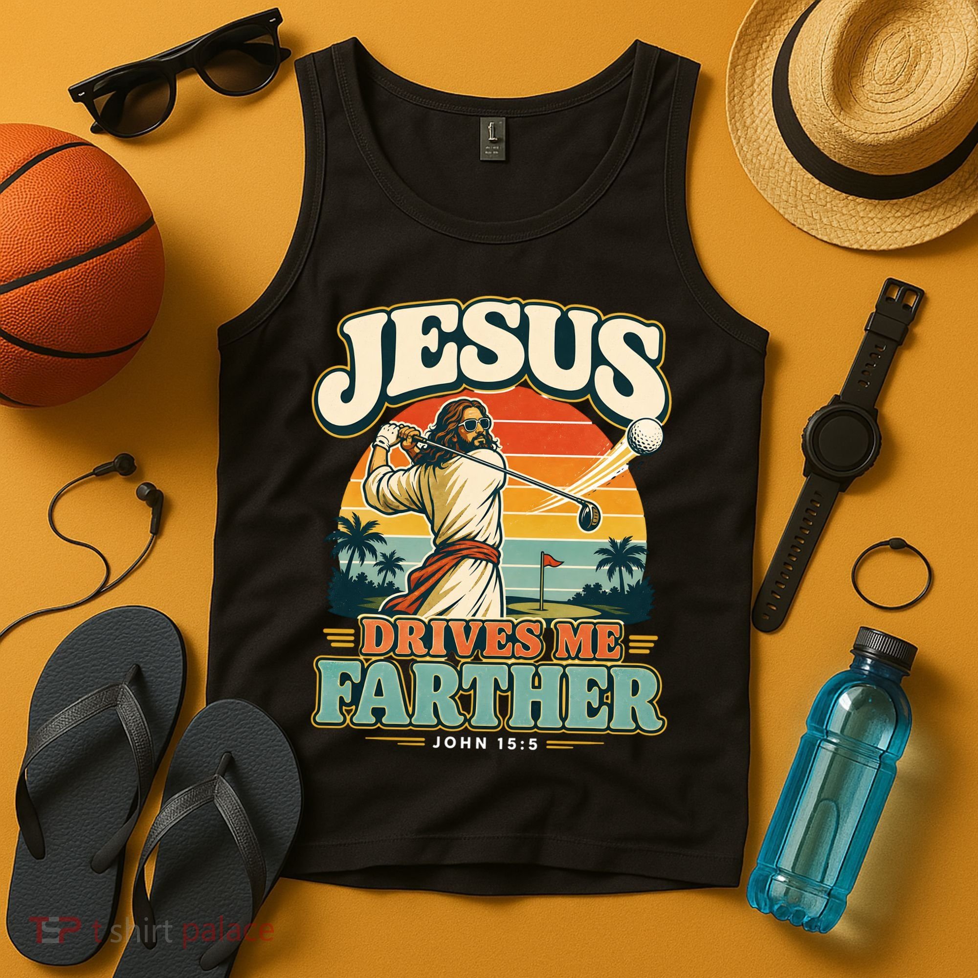 Jesus Drives Me Farther Golf Christian Golfer Tank Top