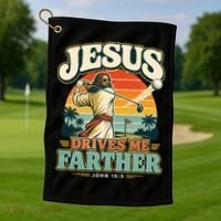 Jesus Drives Me Farther Golf Christian Golfer Golf Towel thumb 1