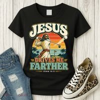Jesus Drives Me Farther Golf Christian Golfer Women's T-Shirt thumb 3