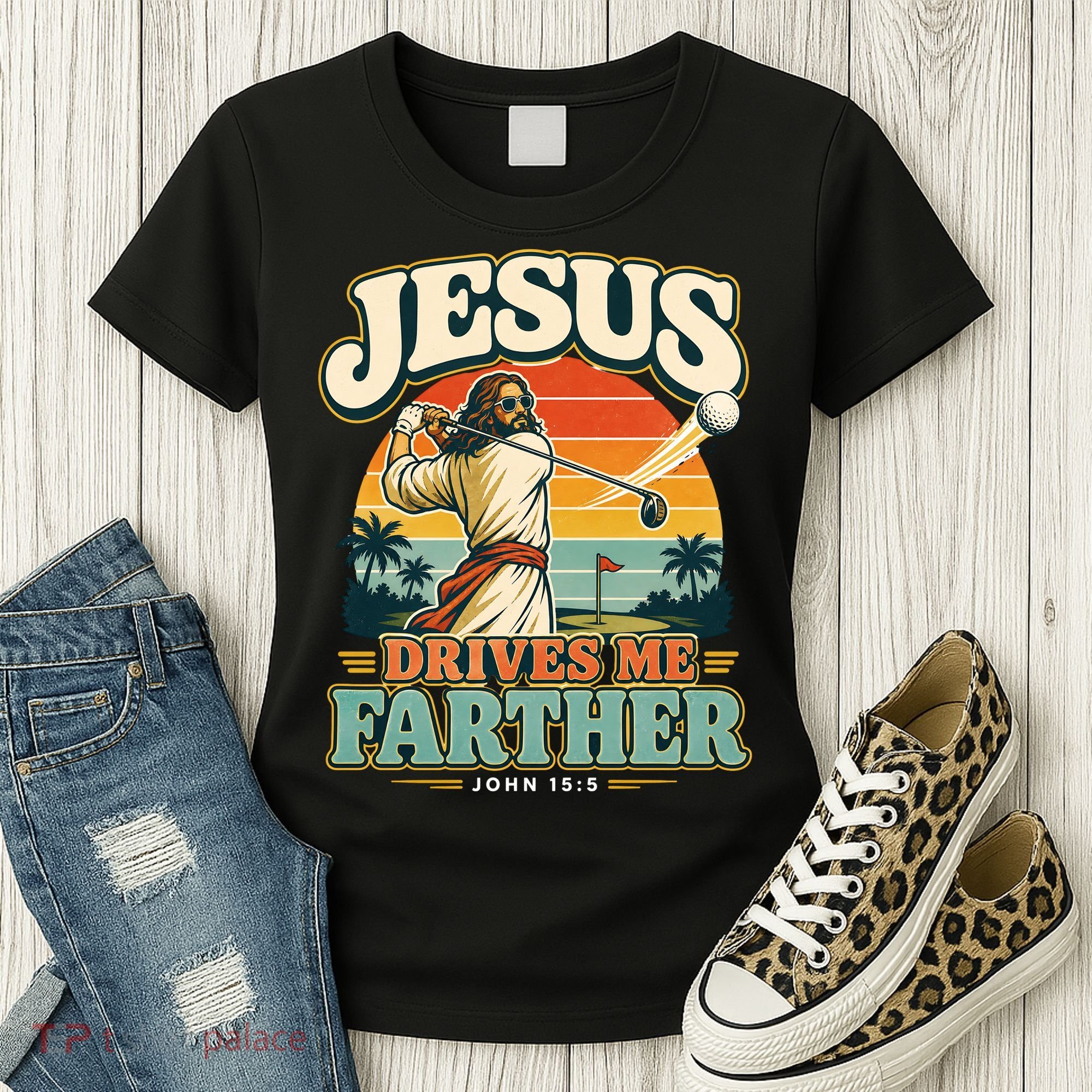Jesus Drives Me Farther Golf Christian Golfer Women's T-Shirt