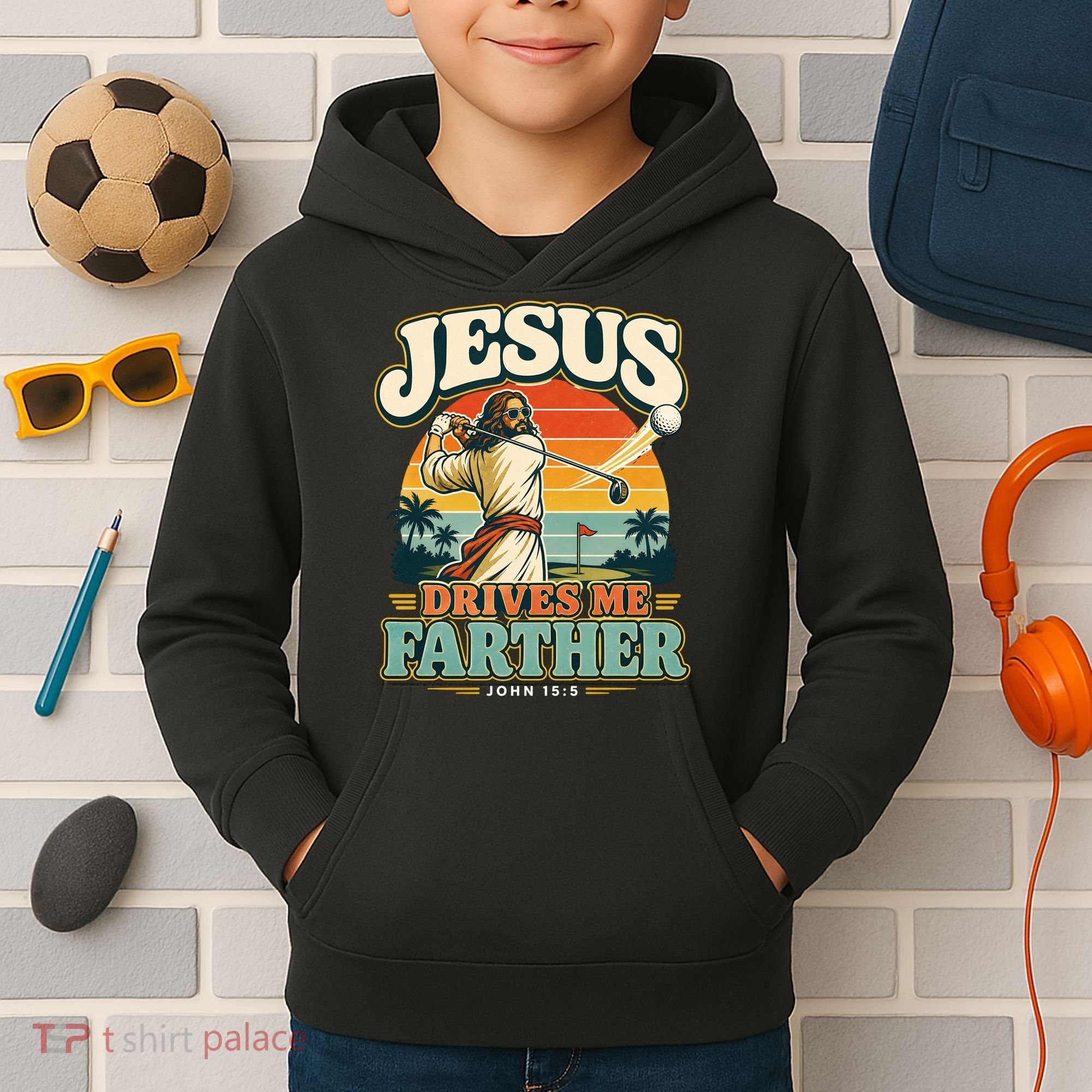 Jesus Drives Me Farther Golf Christian Golfer Kids Hoodie