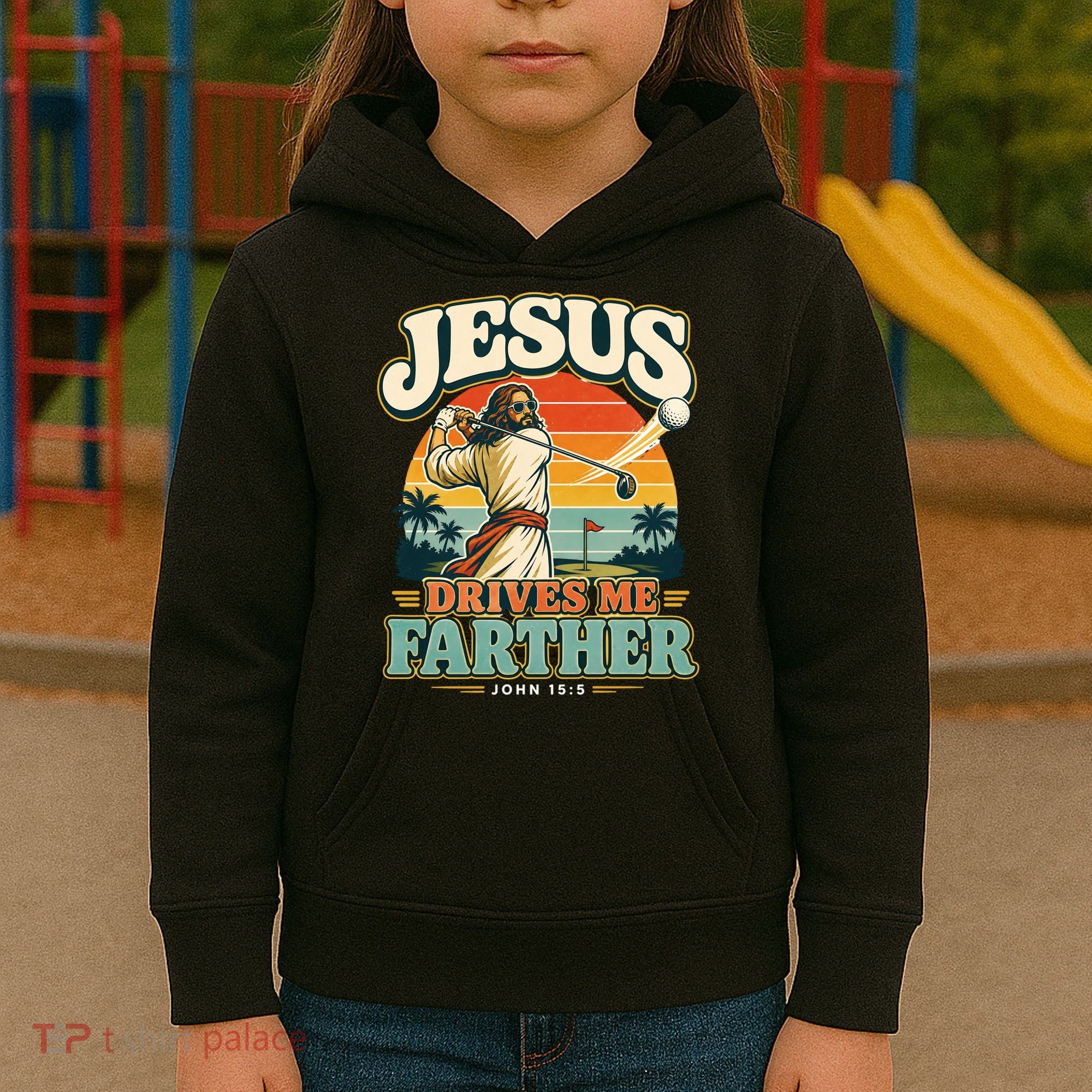 Jesus Drives Me Farther Golf Christian Golfer Kids Hoodie