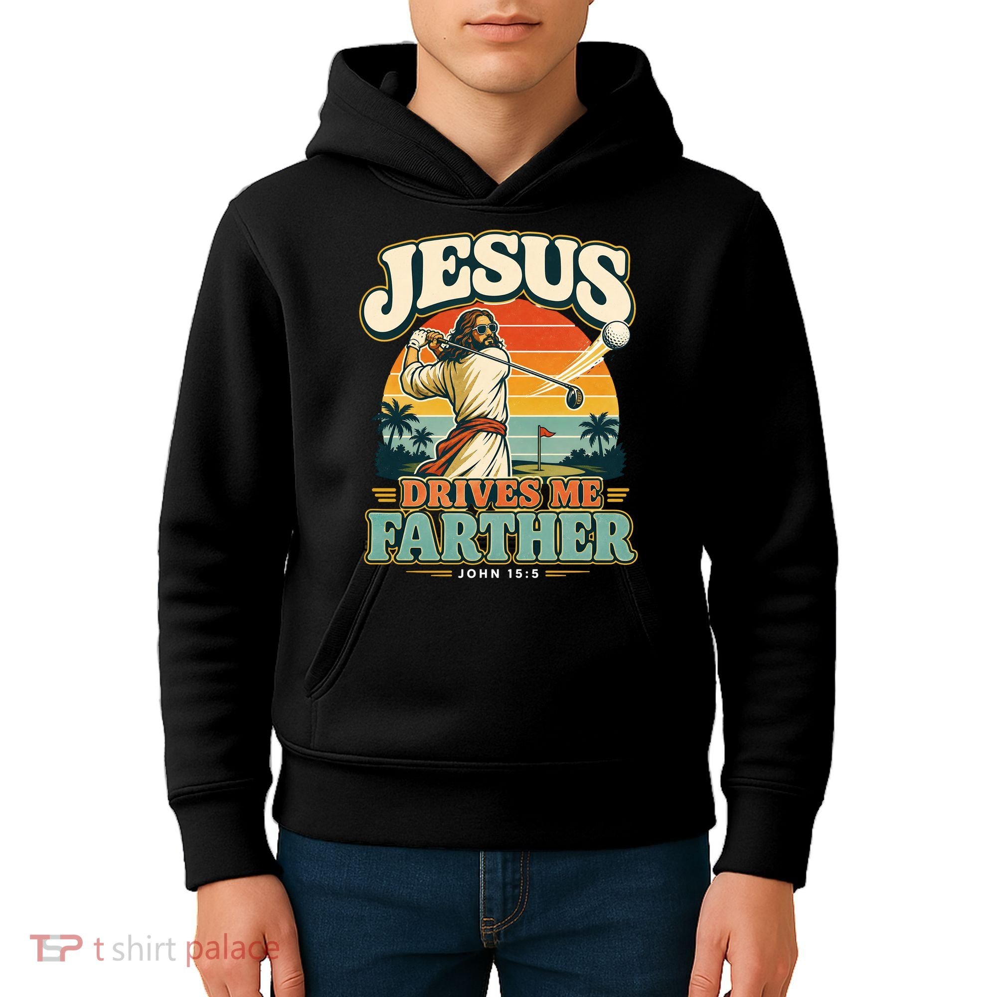 Jesus Drives Me Farther Golf Christian Golfer Kids Hoodie