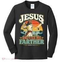 Jesus Drives Me Farther Golf Christian Golfer Kids Long Sleeve Shirt thumb 0