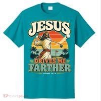 Jesus Drives Me Farther Golf Christian Golfer T-Shirt thumb 0