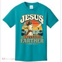 Jesus Drives Me Farther Golf Christian Golfer Kids T-Shirt thumb 0