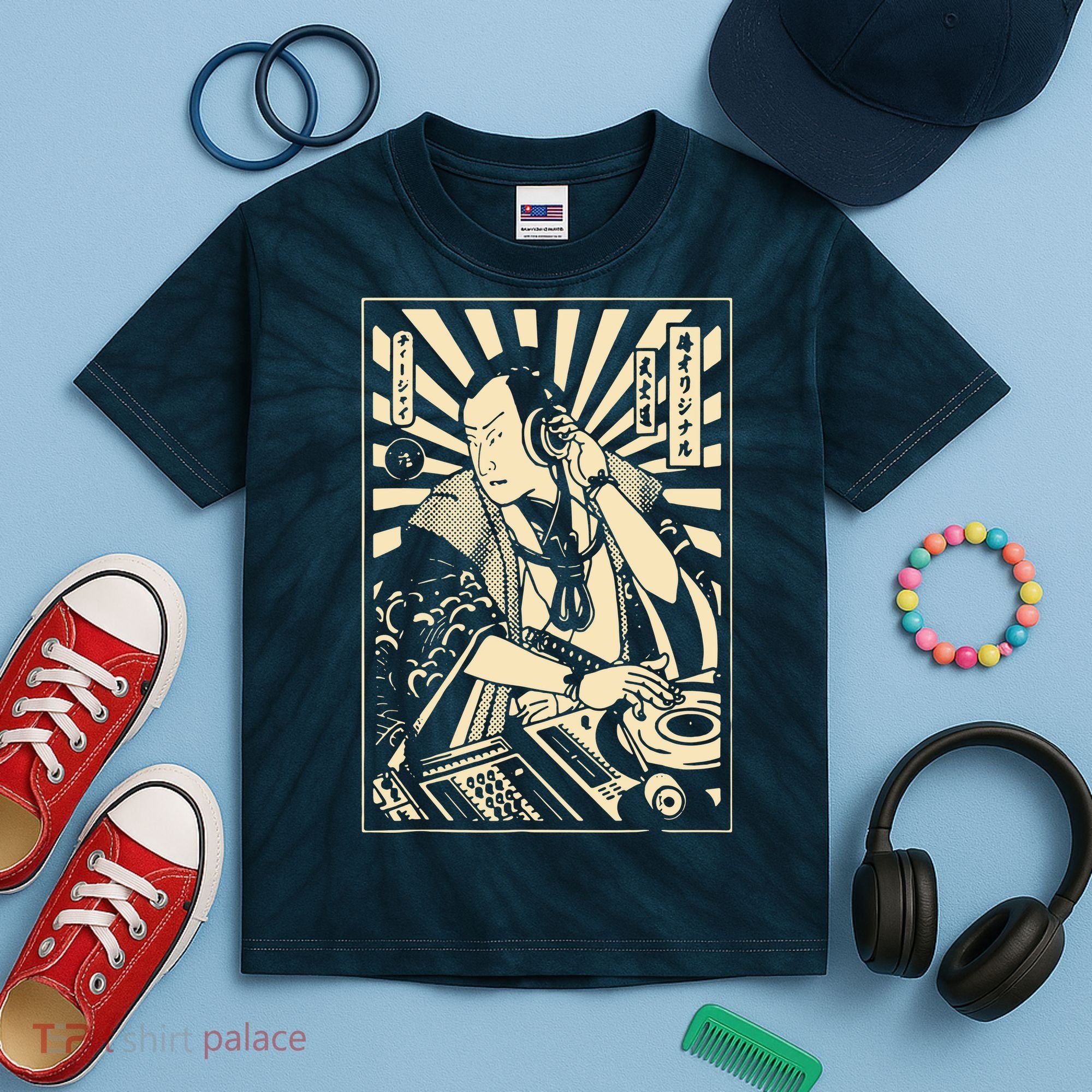 Japanese DJ Samurai Warrior Bushido Code Swordsmen Anime Manga Kids Tie-Dye T-Shirt