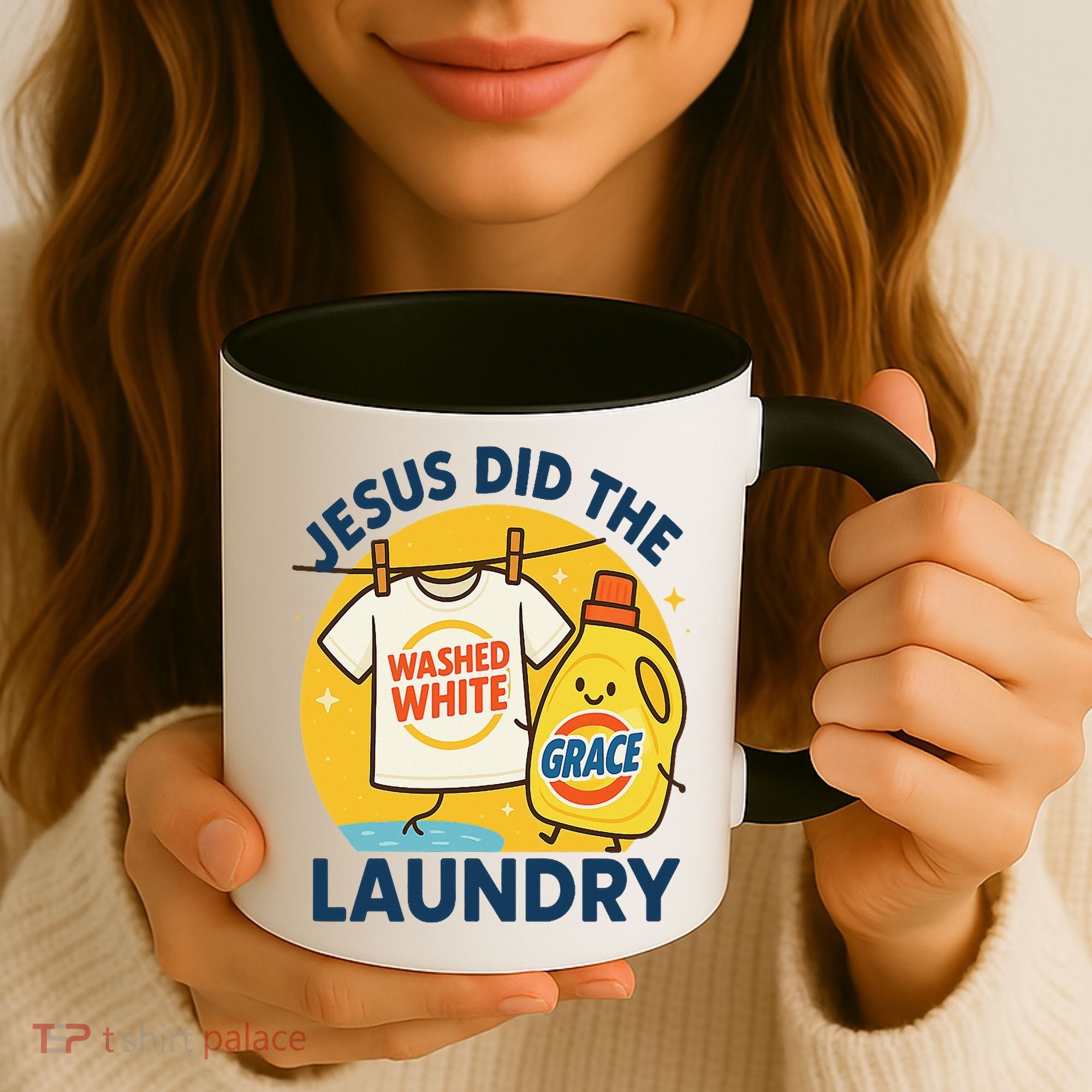 Jesus Did The Laundry Washed White By Grace Funny Christian Coffee Mug