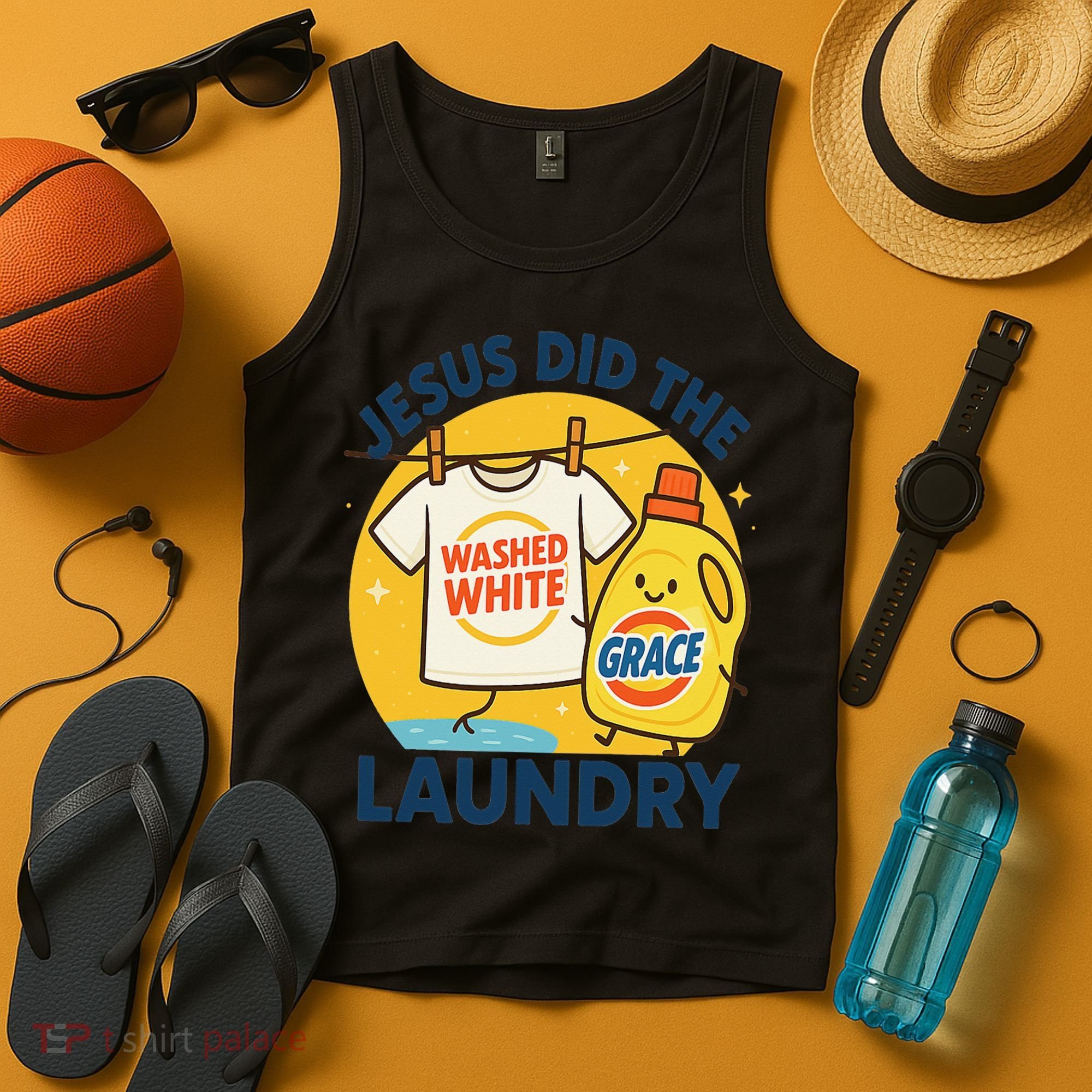 Jesus Did The Laundry Washed White By Grace Funny Christian Tank Top
