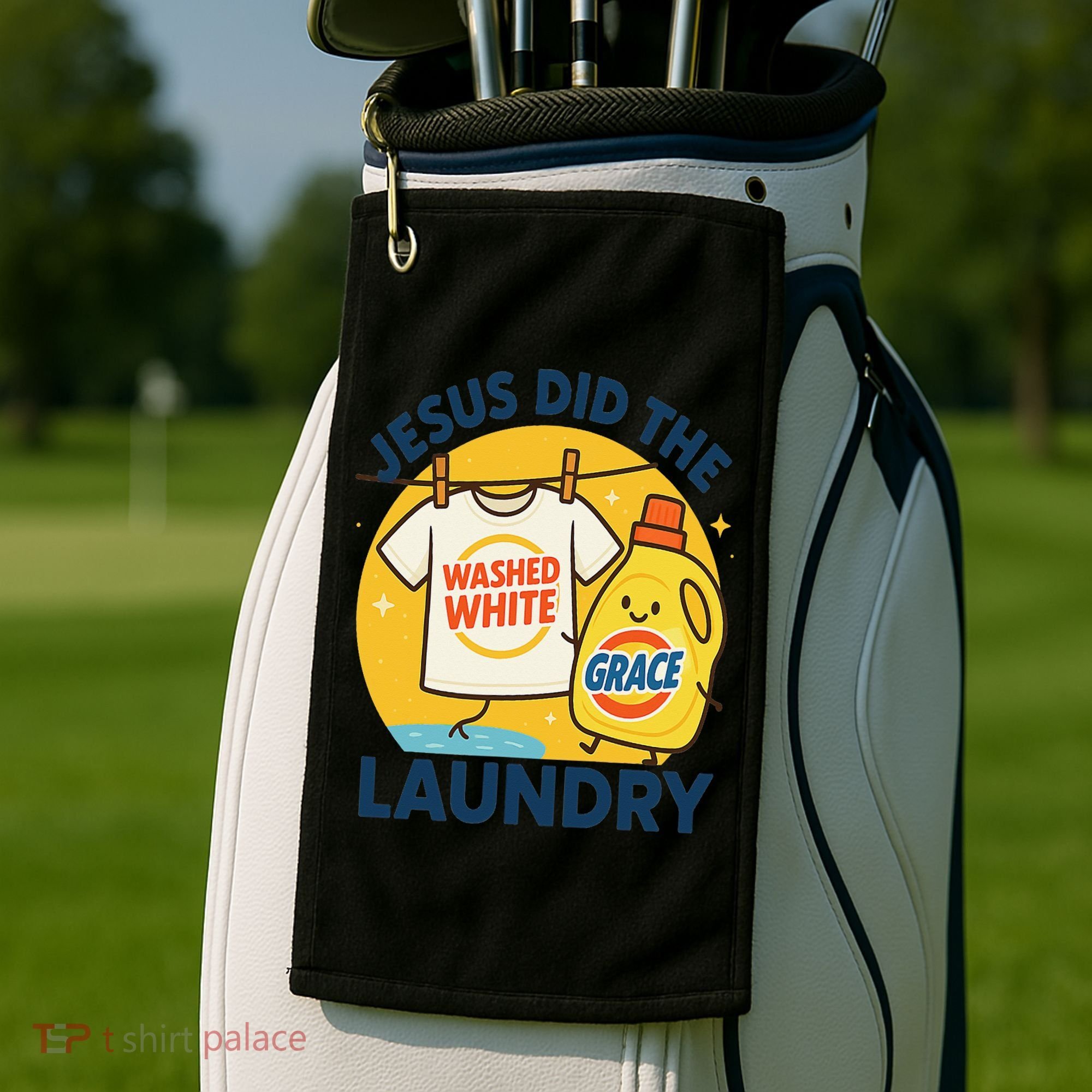 Jesus Did The Laundry Washed White By Grace Funny Christian Golf Towel