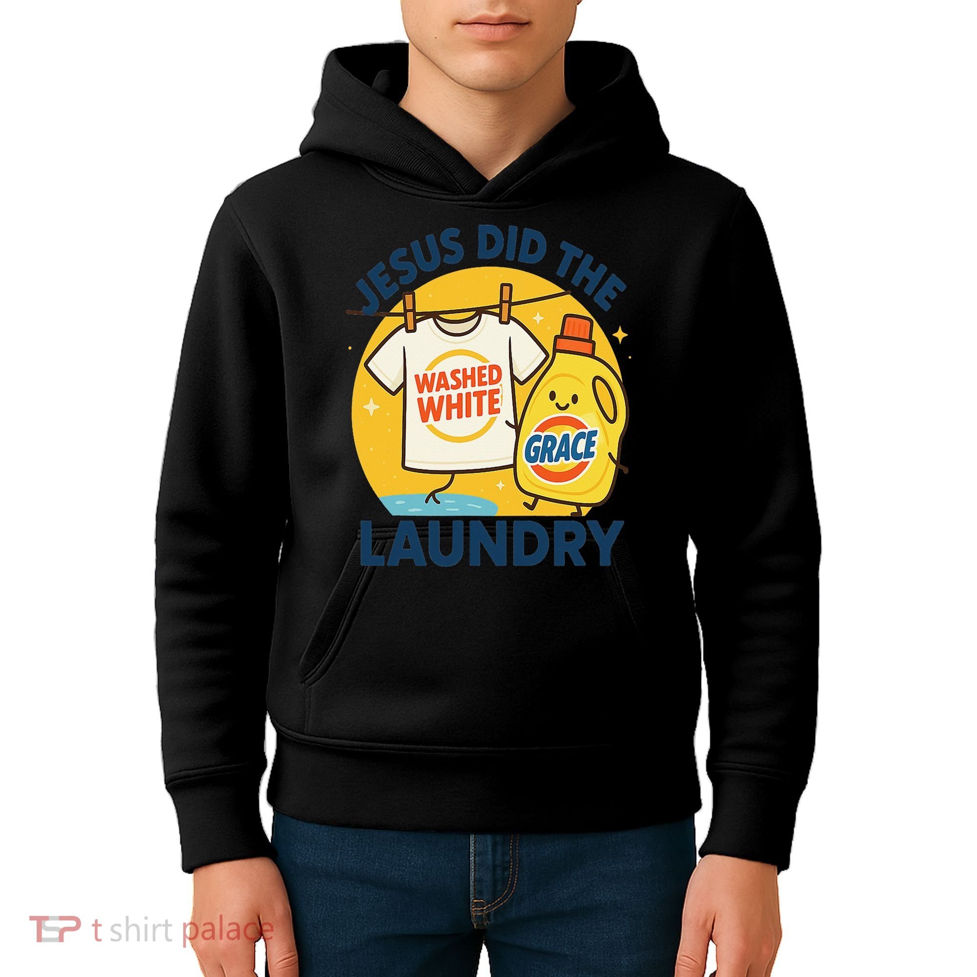Jesus Did The Laundry Washed White By Grace Funny Christian Kids Hoodie