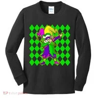 Jester Dabbing Mardi Gras Kids Long Sleeve Shirt thumb 0