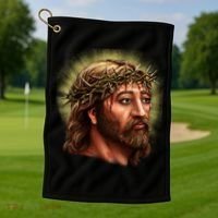 Jesus Abstract Portrait Golf Towel thumb 1