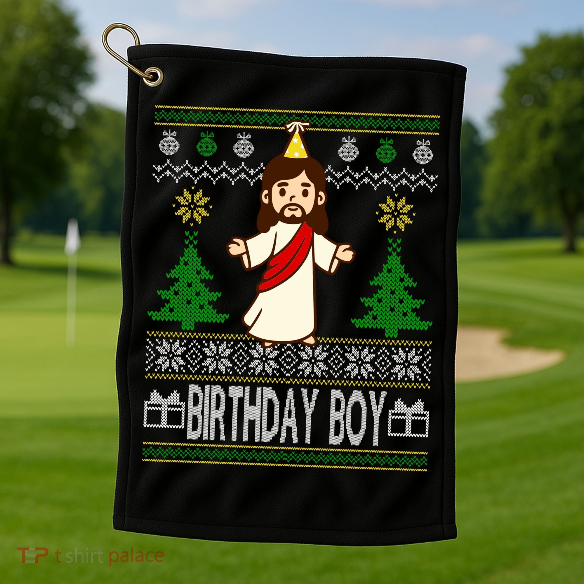 Jesus Birthday Boy Ugly Christmas Golf Towel