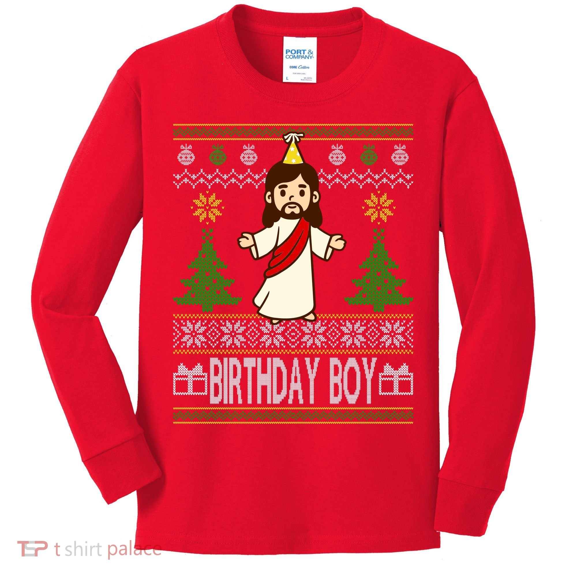 Jesus Birthday Boy Ugly Christmas Kids Long Sleeve Shirt