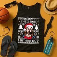 Jesus Birthday Ugly Christmas Sweater Tank Top thumb 4