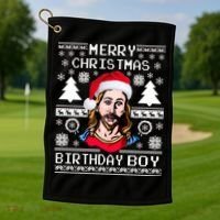 Jesus Birthday Ugly Christmas Sweater Golf Towel thumb 1