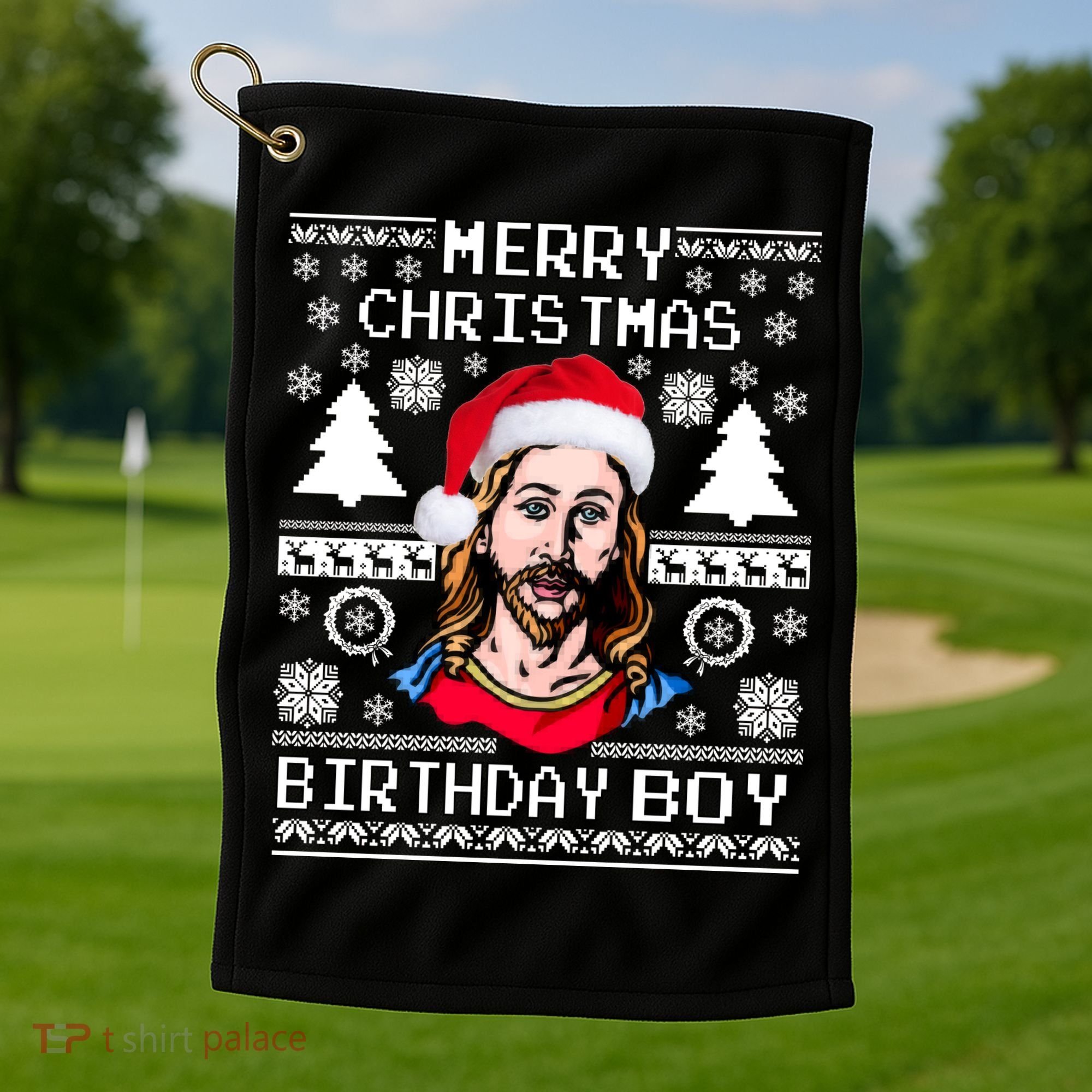 Jesus Birthday Ugly Christmas Sweater Golf Towel