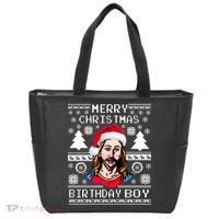 Jesus Birthday Ugly Christmas Sweater Tote Bag thumb 0