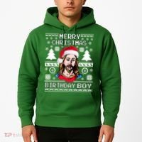 Jesus Birthday Ugly Christmas Sweater Hoodie thumb 2