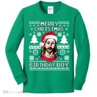 Jesus Birthday Ugly Christmas Sweater Kids Long Sleeve Shirt thumb 0