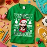 Jesus Birthday Ugly Christmas Sweater Kids T-Shirt thumb 3