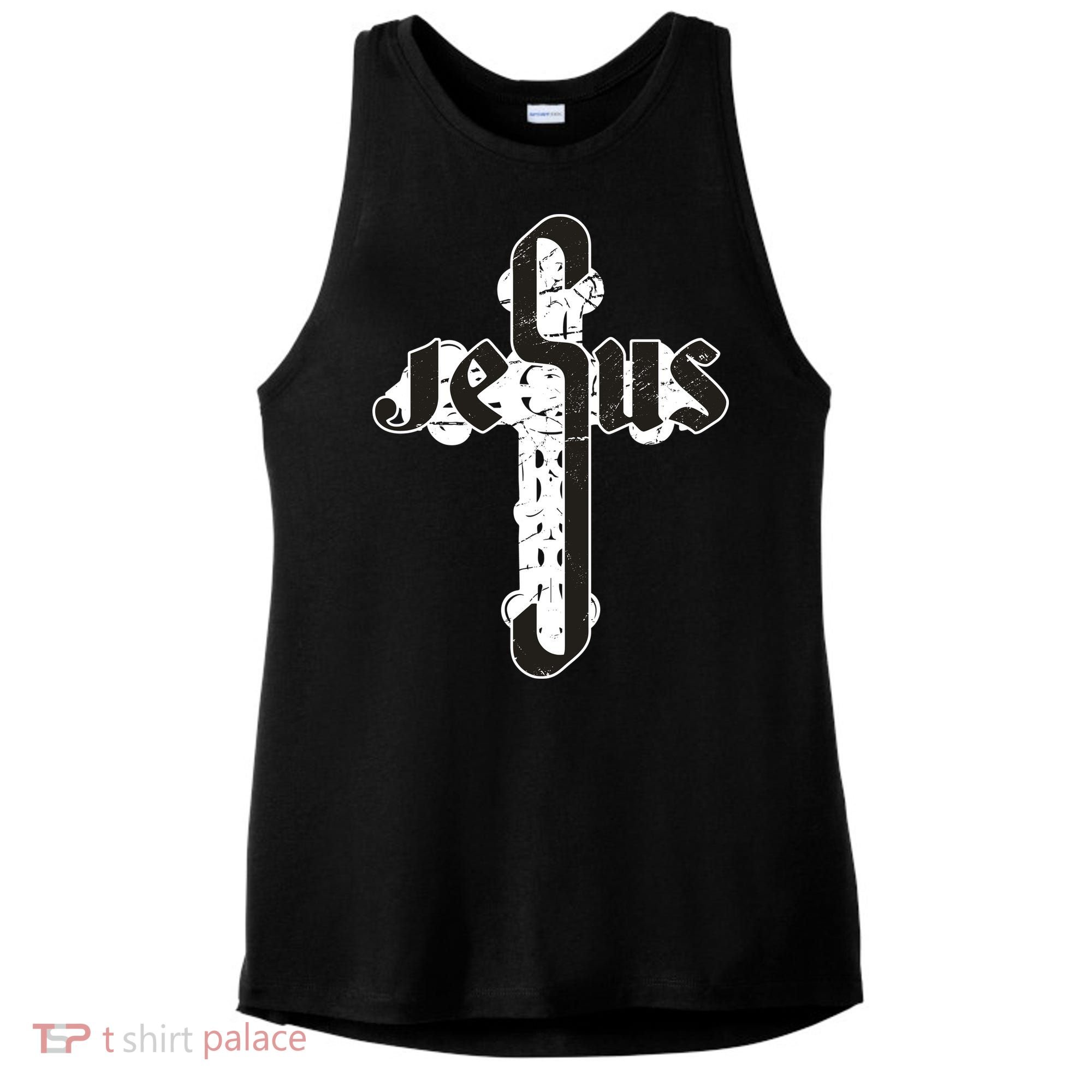 Jesus Christ Cross Faith Ladies PosiCharge Tri-Blend Wicking Tank