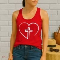 Jesus Christ Cross Heart Women's Tank Top thumb 2