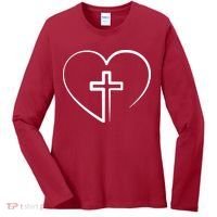 Jesus Christ Cross Heart Women's Long Sleeve Shirt thumb 0