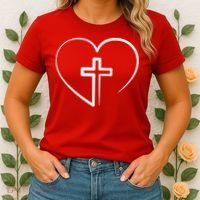 Jesus Christ Cross Heart Women's T-Shirt thumb 2
