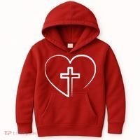 Jesus Christ Cross Heart Kids Hoodie thumb 0