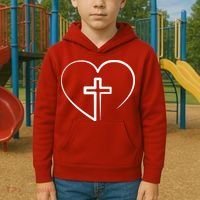 Jesus Christ Cross Heart Kids Hoodie thumb 2