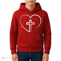Jesus Christ Cross Heart Kids Hoodie thumb 4