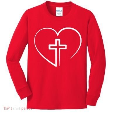 Jesus Christ Cross Heart Kids Long Sleeve Shirt