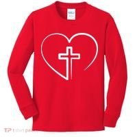Jesus Christ Cross Heart Kids Long Sleeve Shirt thumb 0
