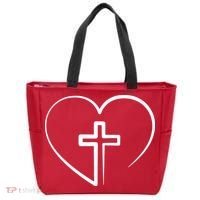 Jesus Christ Cross Heart Tote Bag thumb 0