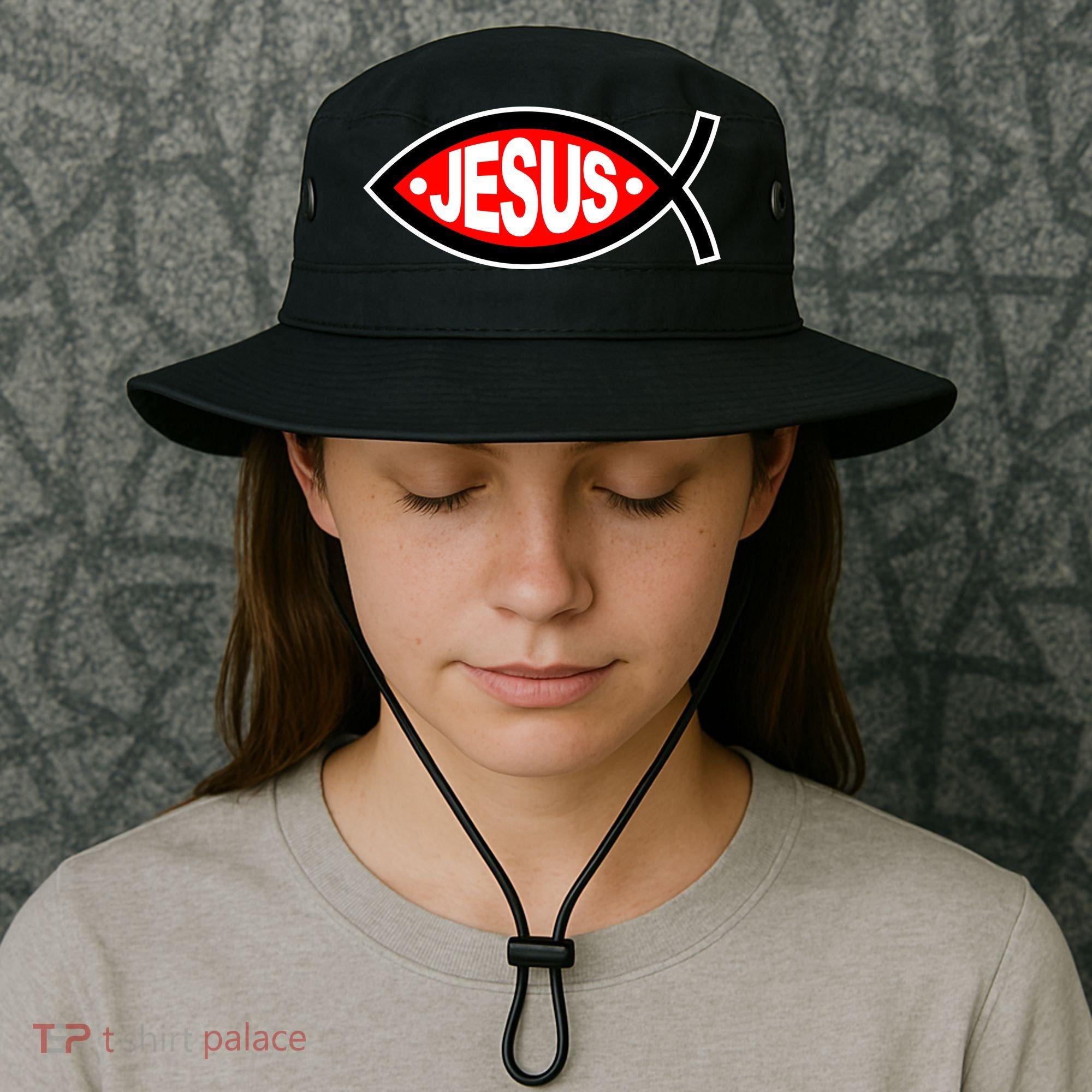 Jesus Christian Fish Symbol Bucket Hat