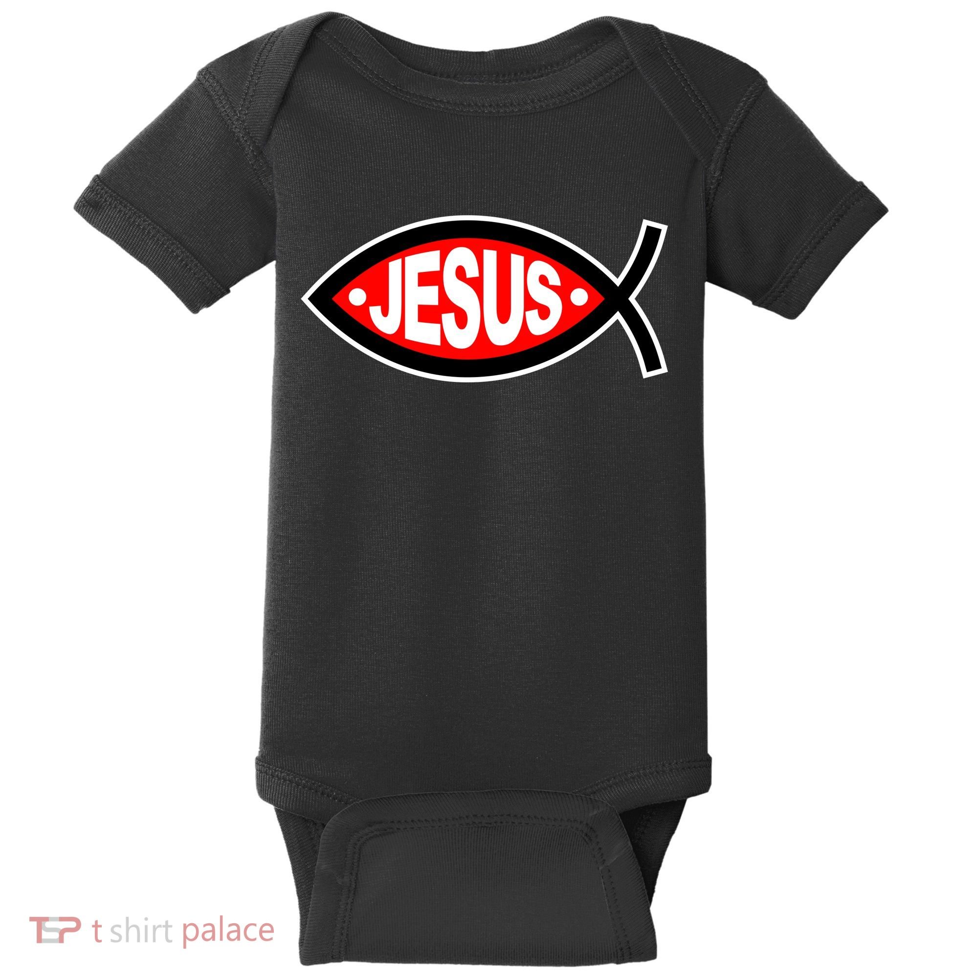 Jesus Christian Fish Symbol Baby Bodysuit