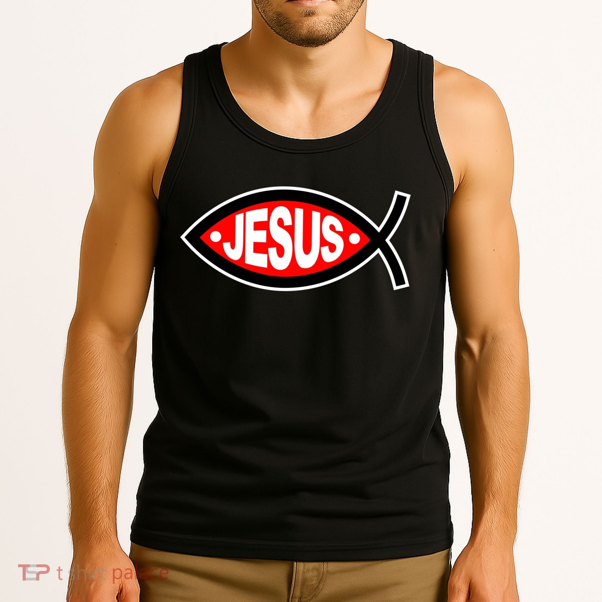 Jesus Christian Fish Symbol Tank Top