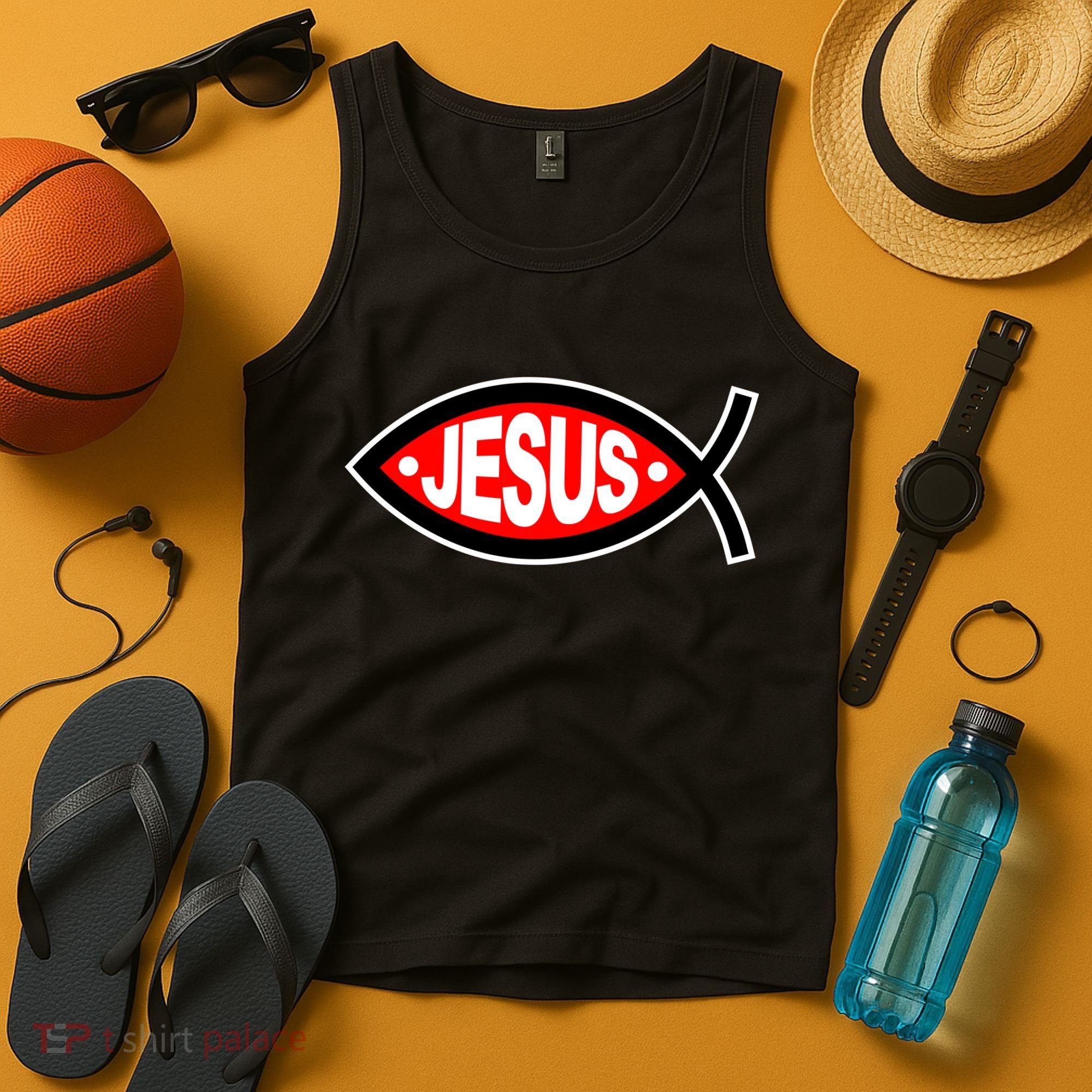 Jesus Christian Fish Symbol Tank Top