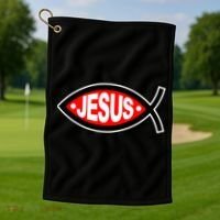 Jesus Christian Fish Symbol Golf Towel thumb 1